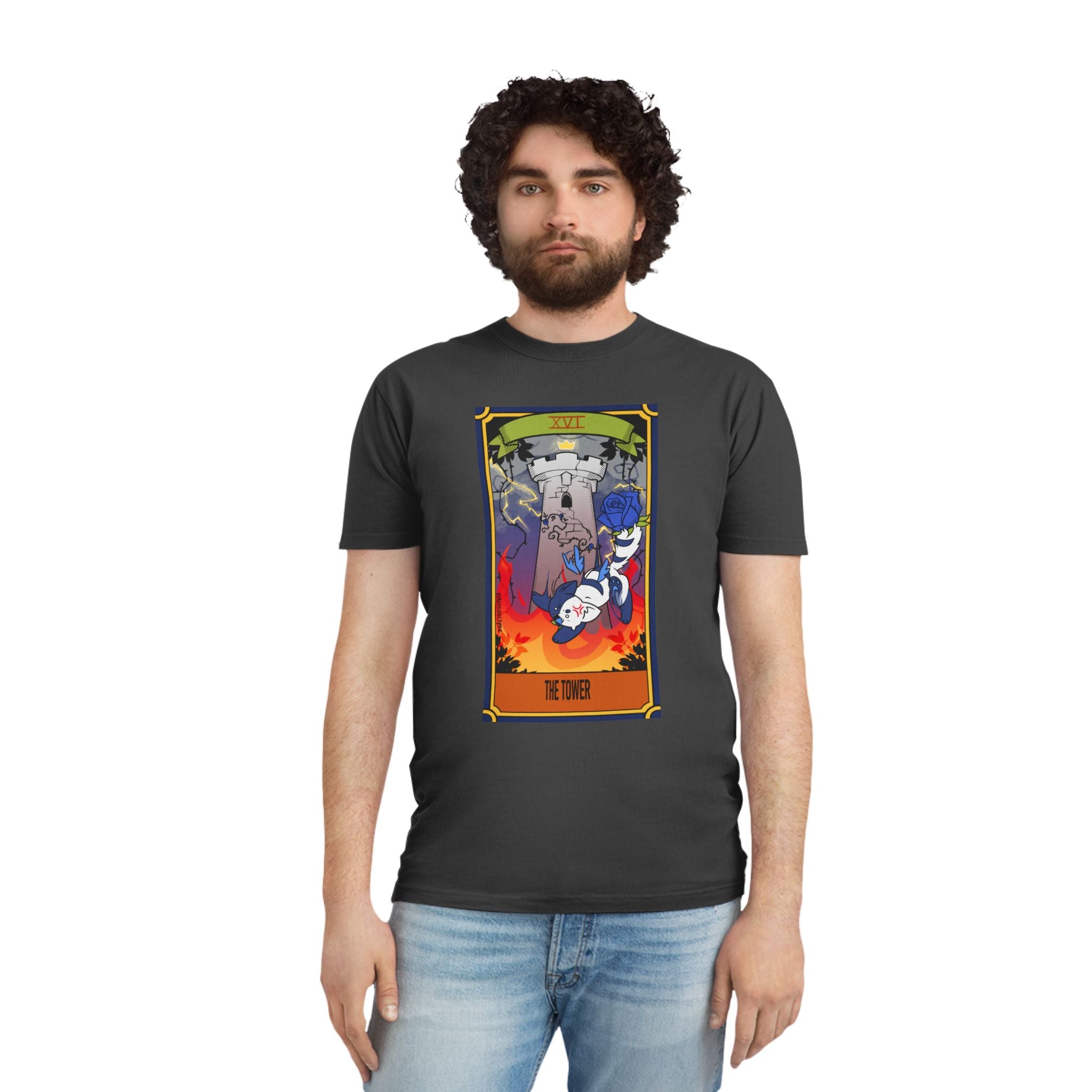 Faded Shirt - Tower Card Blue Rose Cat Mental Health Characters Collection
