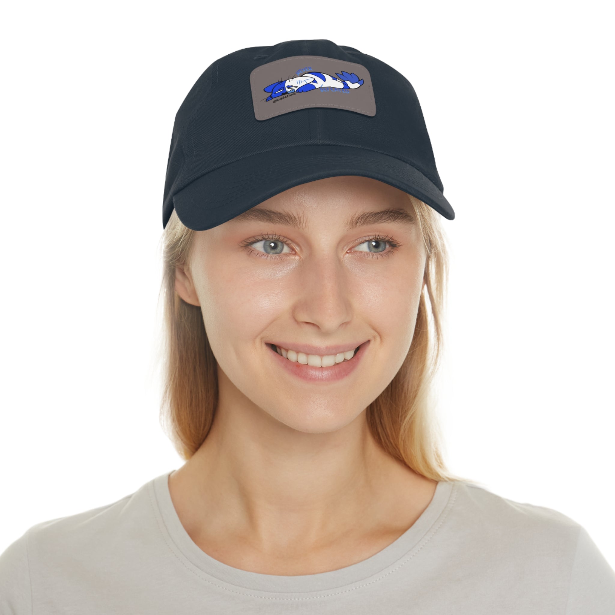 Dad Hat with Leather Patch (Rectangle) Never defeated Blue