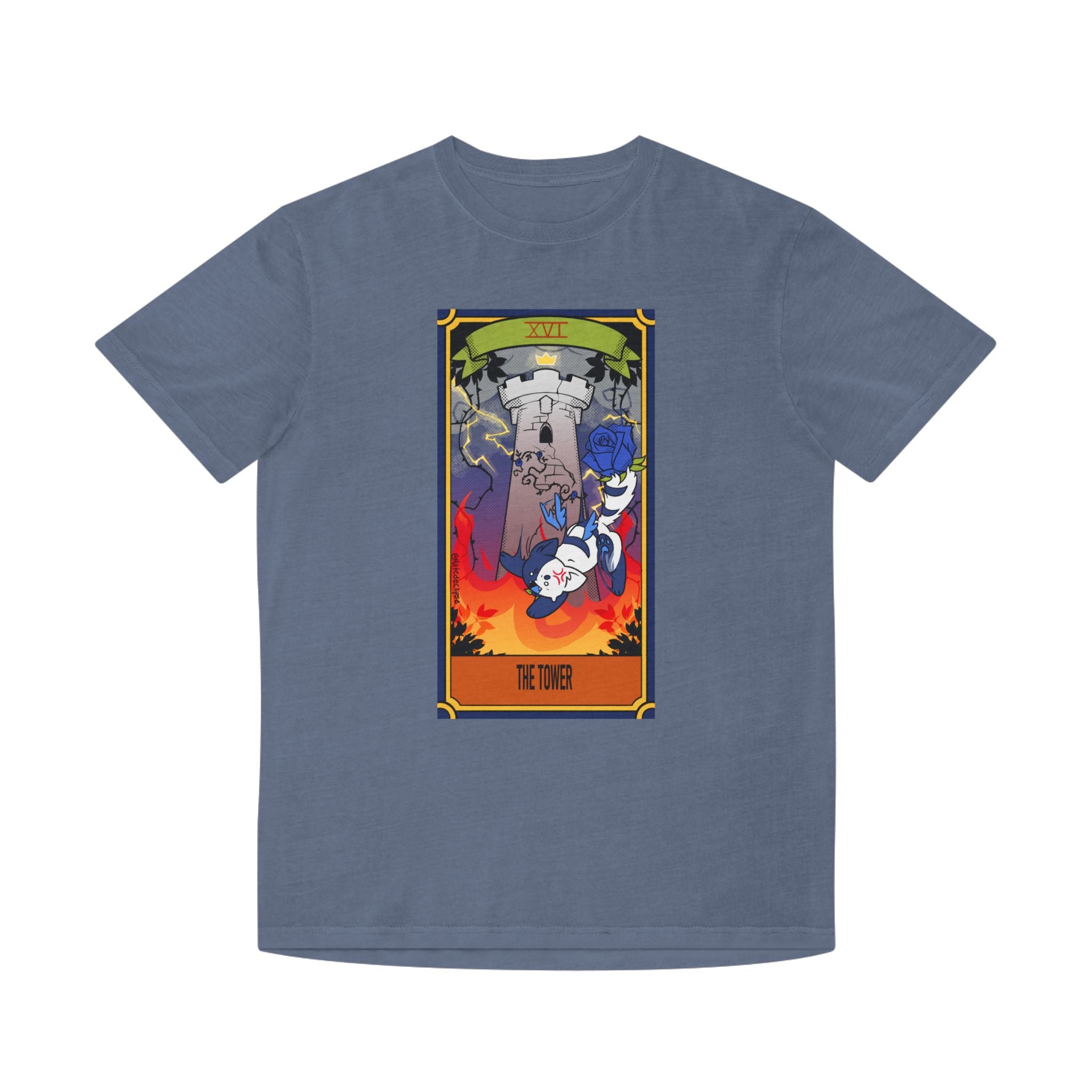Faded Shirt - Tower Card Blue Rose Cat Mental Health Characters Collection