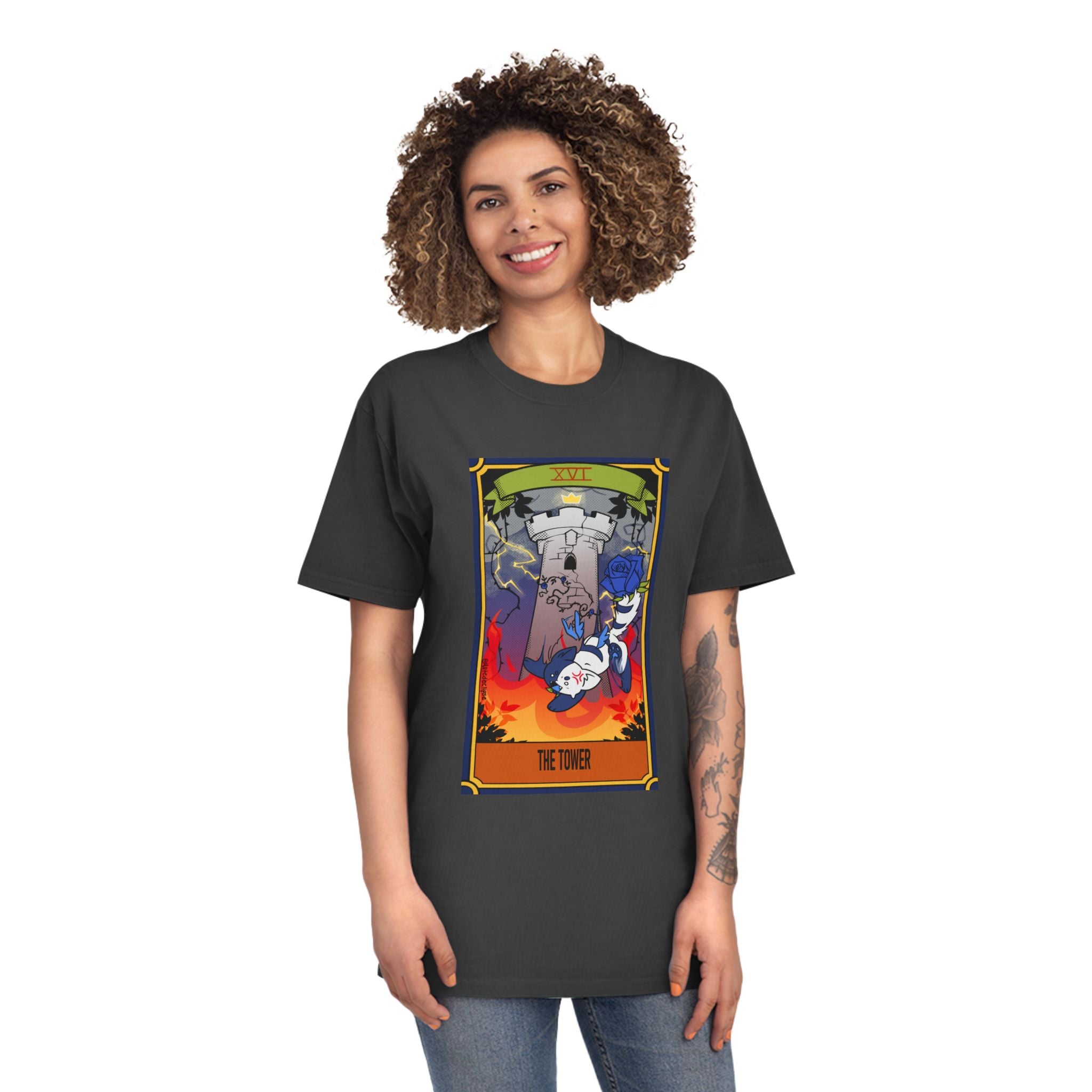 Faded Shirt - Tower Card Blue Rose Cat Mental Health Characters Collection